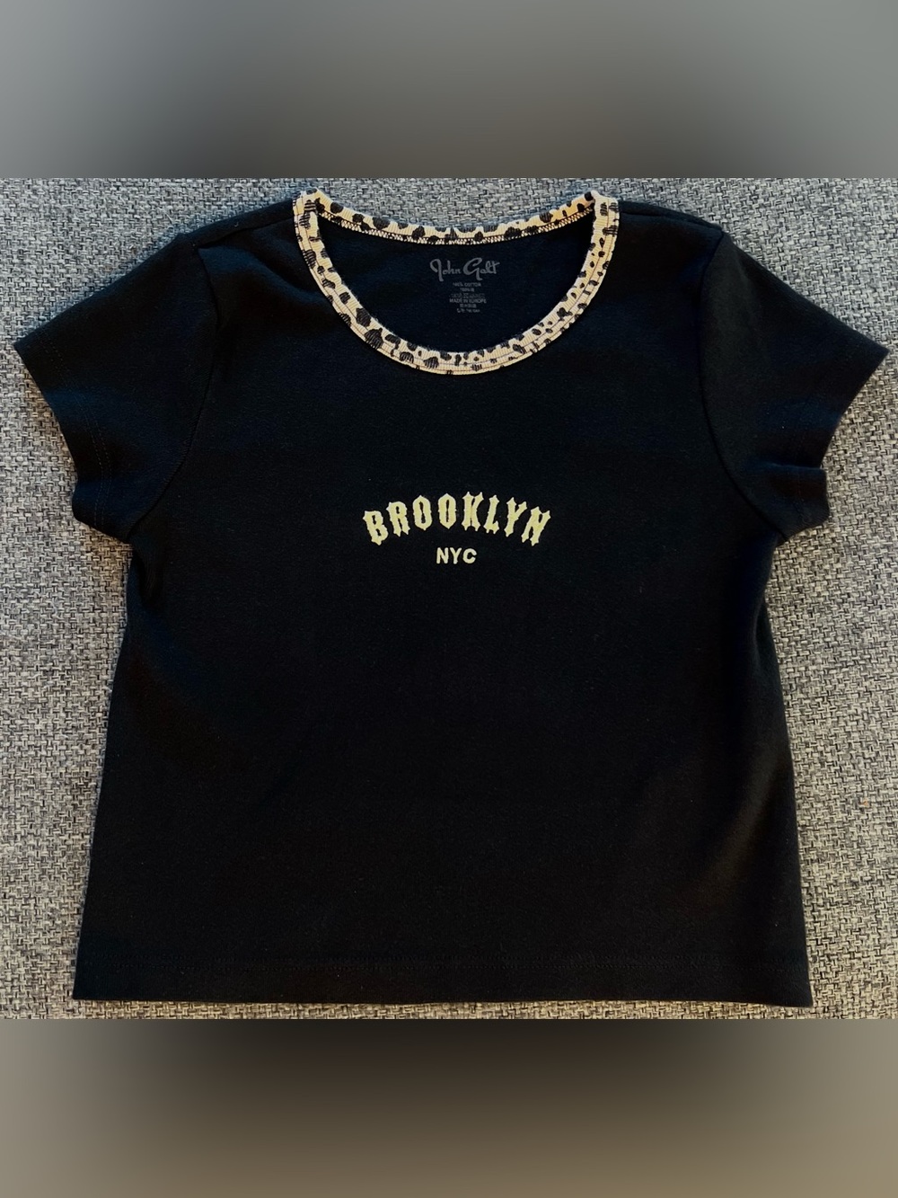 Brandy Melville Black 'Brooklyn NYC' Tee with Leopard Trim